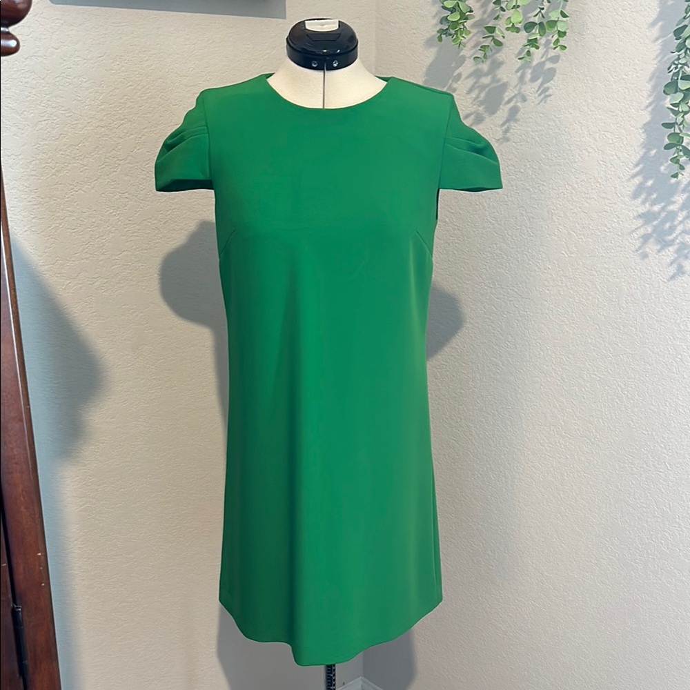 Alex Marie Green Sheath Mini Dress with Puff Cap Sleeves